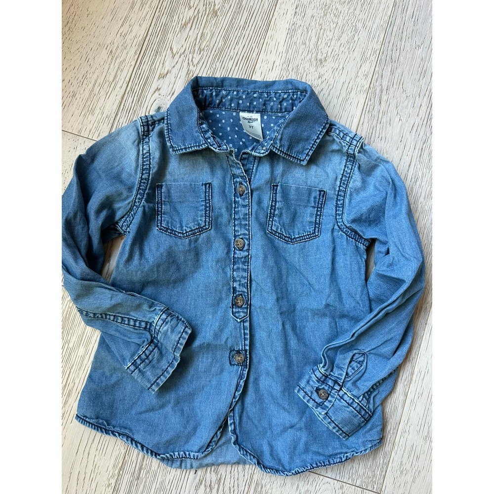 OshKosh B'gosh Kids Blue Denim Button Down Long Sleeve Chambray Shirt 3T